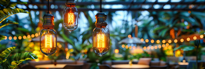Vintage Light Bulbs, Decorative Lighting Design, Antique Illumination in Dark Interior