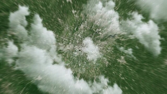 Zooming on Indianapolis, US. Earth zoom in from outer space to city. The animation continues by zoom out through clouds and atmosphere into space. View of the Earth at night. Images from NASA. 4K