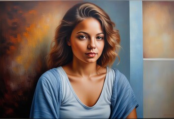 A Beautiful Portrait of a Girl in Oil on Canvas