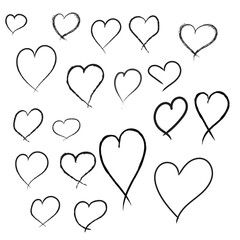 hearts set hand drawn with brush vector