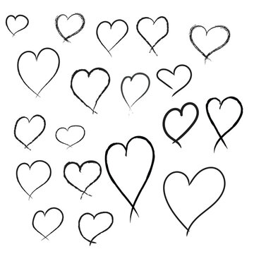 hearts set hand drawn with brush vector