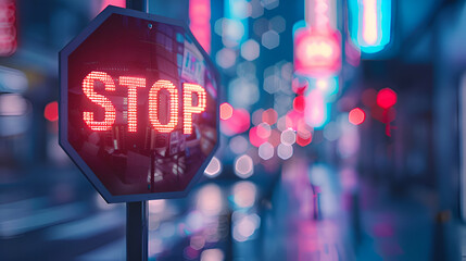 Defocused stop sign traffic regulations with traffic lights on the street  - obrazy, fototapety, plakaty