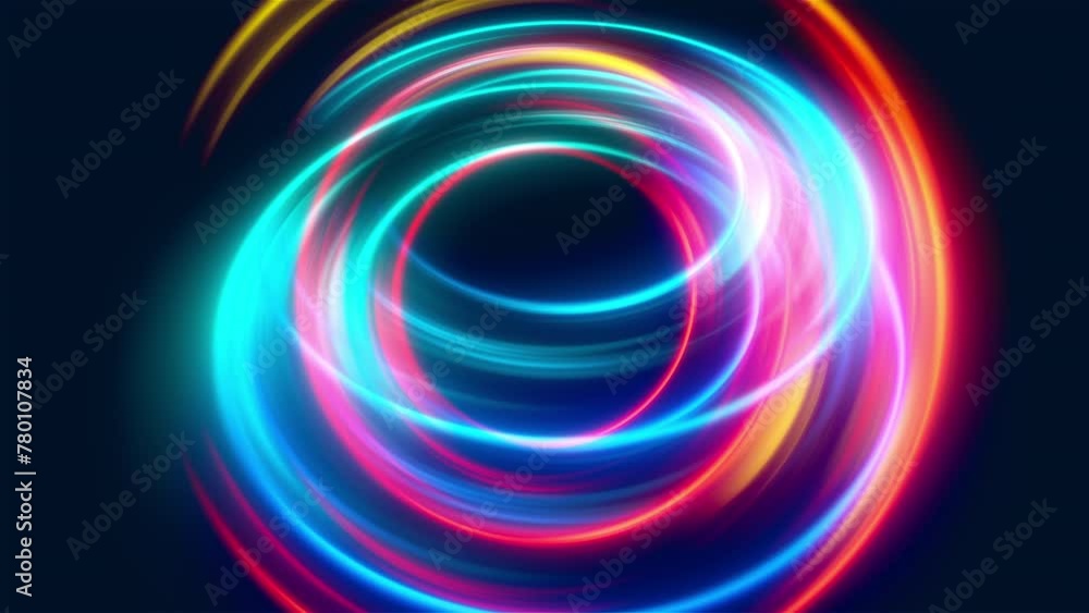 Poster luminous swirling glowing circles. computer generated 3d render