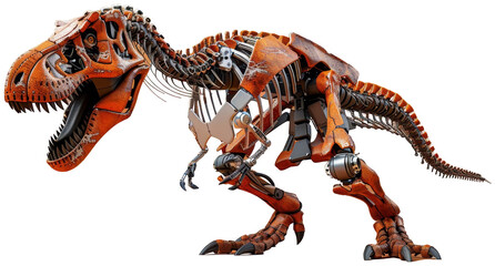 Fototapeta premium Metal T-Rex Dinosaur Robot. Transparent PNG Background