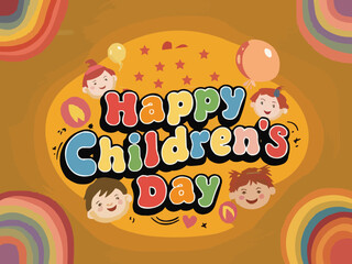 Happy children day colorful retro typography with customized vector art illustration