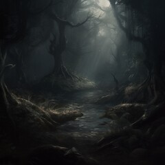 Creepy dark forest