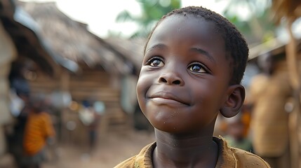 children of malawi, Close-up of an African boy with a hopeful expression in a village setting. 