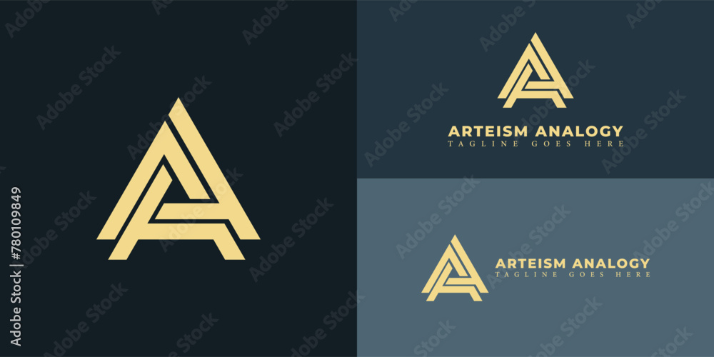 Poster abstract initial triangle letter a or aa logo in green color isolated on multiple background colors.