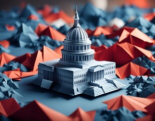The Capitol Building Embraced by a Sea of Red Origami. Generative AI