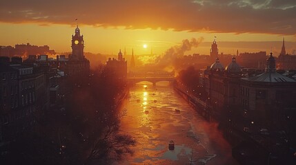 Naklejka premium Scott Monument in Edinburgh at sunset