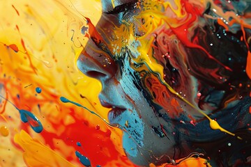 Artistic paint splash resembling a human profile, colorful and expressive

