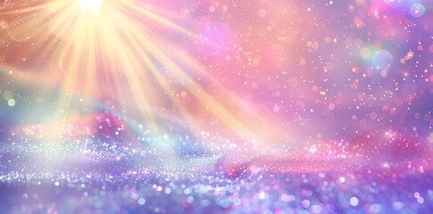 A background of light rays and glitter, with pastel colors in a sparklecore style