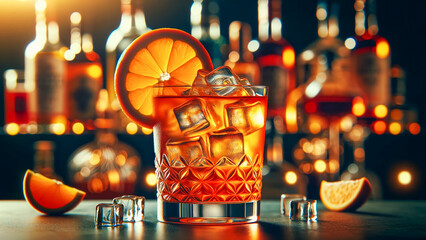 close-up of a cold and refreshing orange punch cocktail