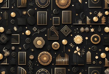 Abstract golden pattern on black background, elegant and luxurious design