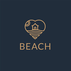 The beach logo with sea wave and sunrise vector design minimal and unique logo symbol