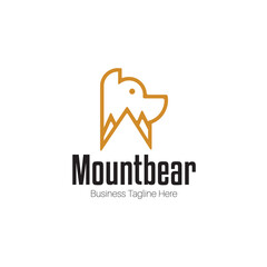 Minimal and simple bear and mountain logo, bear and landscape, outdoor