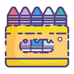 Caja de crayolas,regreso a clase iconos de colegio color pastel,Icono de colores tiernos,regreso al colegio,Ilustración vectorial con línea delgada,vector aislado sobre fondo blanco