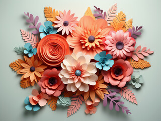 Vibrant paper flowers adorn a digital illustration for festive decor