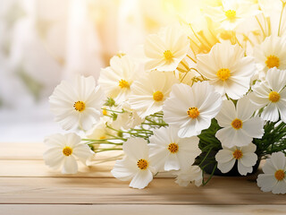 Obraz premium Yellow garden flowers complement white cosmea bouquet