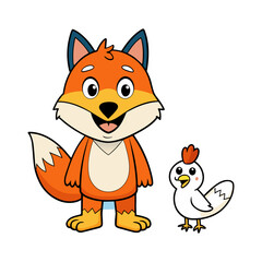 A cute fox with a chicken 