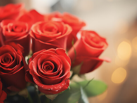 Selective focus highlights the beauty of rose bouquet