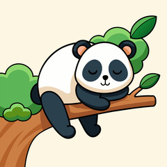 A baby panda is sleeping on a tree. simple hand drawn style illustration
