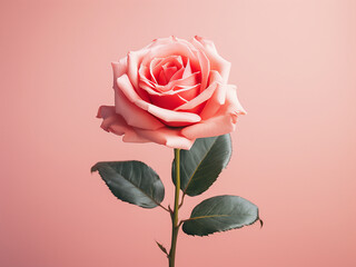 Vertically captured garden rose on pink surface, allowing for text insertion - obrazy, fototapety, plakaty