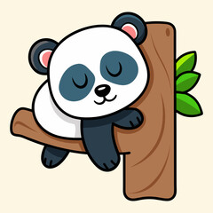 A baby panda is sleeping on a tree. simple hand drawn style illustration

