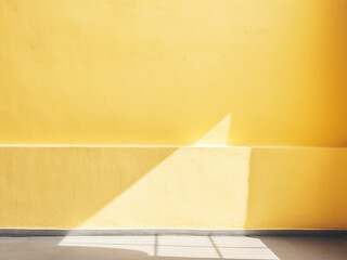 Abstract scene depicts a pale yellow wall with window-generated shadows