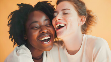 Two Women Laughing Together in a Vibrant Pop Art Style