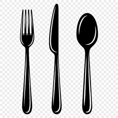 Vector Flat Fork, Knife and Spoon Icon Set, Cutlery, Isolated on White Background