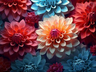 Abstract flower background is composed of flowers manipulated with color filters - obrazy, fototapety, plakaty