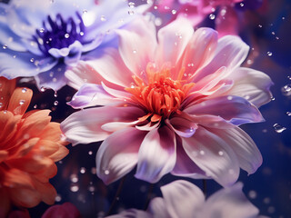 Flower background features blooms transformed by color filters