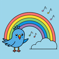 Rainbow circle with cute singer bird