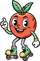 Retro cartoon character of apple with roller skates