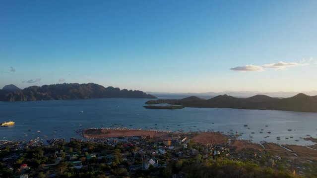 4K Aerial drone video Mount Tapyas at sunset in Coron town, Busuanga, Palawan, Philippines