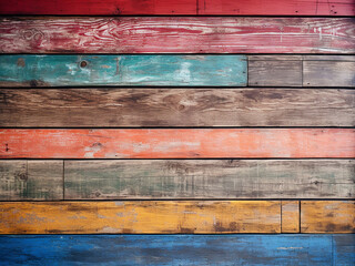 Decorative detail old colorful wood stripes forming background texture on wall