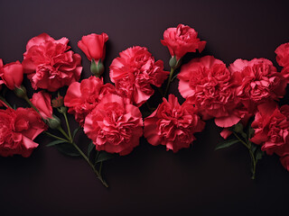 Live carnation flowers creating a background with space for inscription