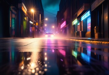 Neon Figures in Dark Street Reflection
