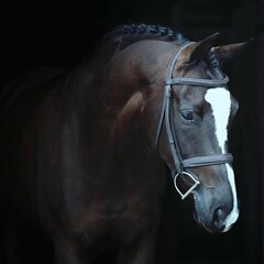 

Elegant horse portrait on black backround. horse head isolated on black.
Portrait of stunning...