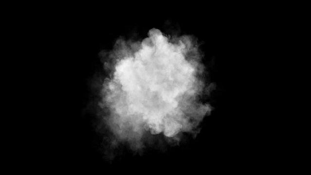 Smoke isolated animation. Realistic 3d render simulation. White cloud footage on black background.
Steam coming from center animated texture. Seamless loop.