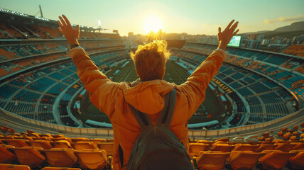 A lone man cheering in a football stadium,generative ai