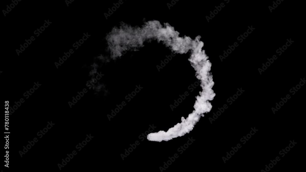 Poster smoke comet animation. realistic 3d render simulation. circle shape smoky motion element on black ba
