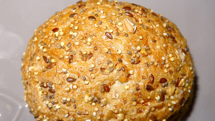 Close up of Crusty seeded golden brown roll