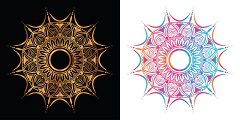 golden mandala design with a black background