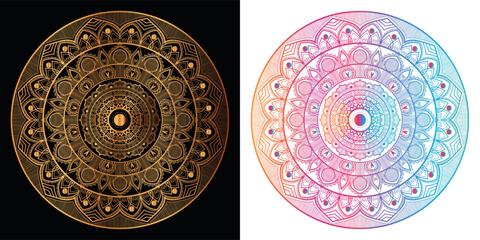 golden mandala design with a black background