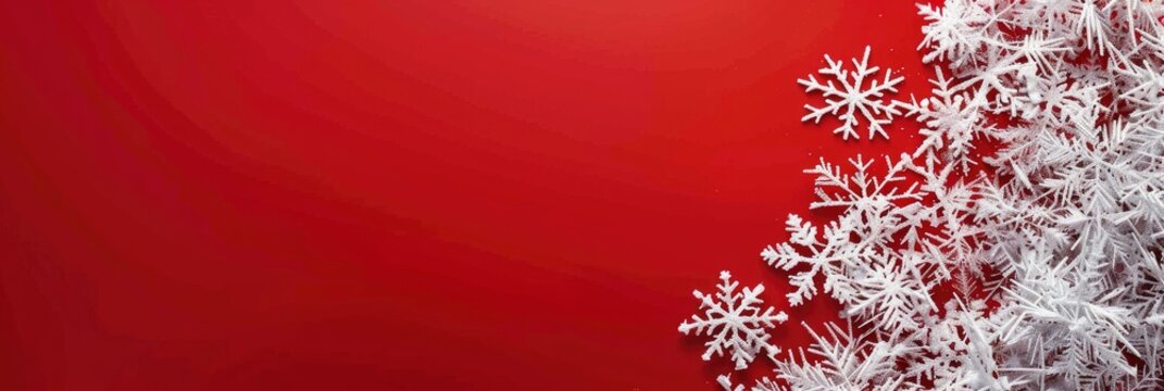A banner with an isolated, solid red background and a large text box on the right . The border of snowflakes is made up of intricate details. It has a simple design, Banner Image For Website