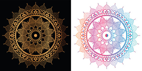 golden mandala design with a black background