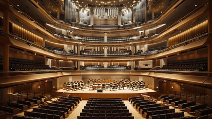 Harmonic Nexus: A Contemporary Concert Hall with Striking Architecture, Uniting Acoustics and Aesthetics for Memorable Performances - obrazy, fototapety, plakaty