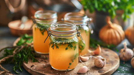 Homecanned chicken stock and soup in a big jars method